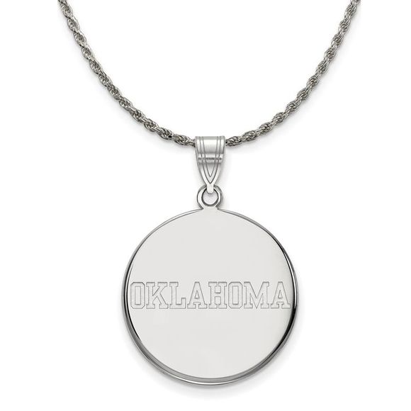 Sterling Silver U. of Oklahoma Large Disc Pendant Necklace - 18 Inch